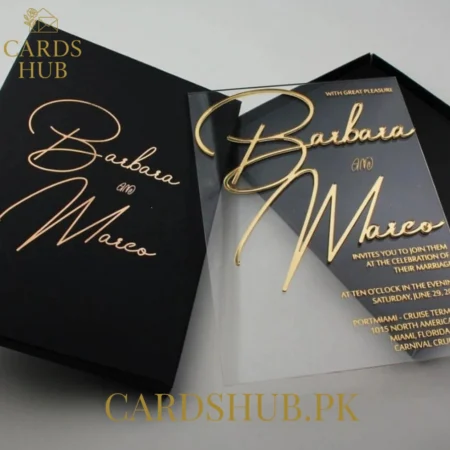 Black & Gold Acrylic Wedding Invitation Card – Luxury Design