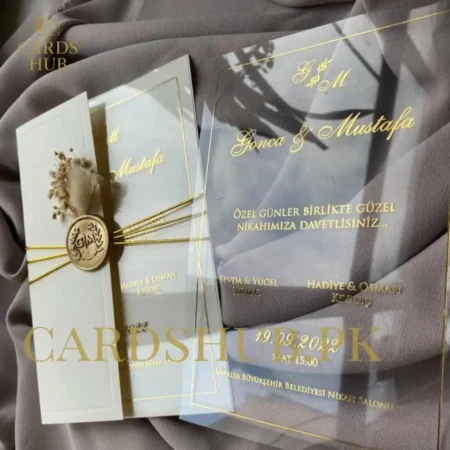 Premium Transparent Acrylic Wedding Invitation With Gold Foil & Floral Wax Seal