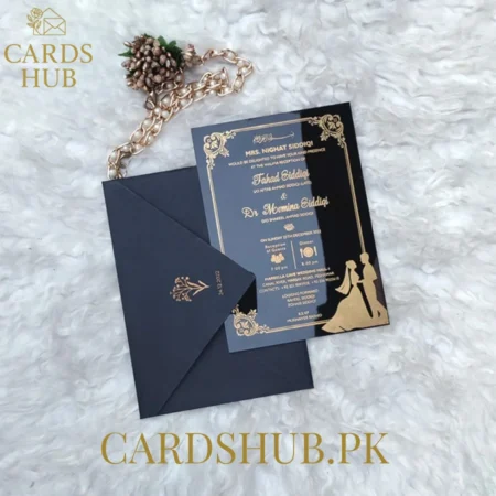 Black & Gold Luxury Wedding Invitation Card – Elegant Shiny Acrylic Style