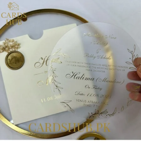 Premium Round Acrylic Wedding Invitation With Gold Foil & Wax Seal Sleeve