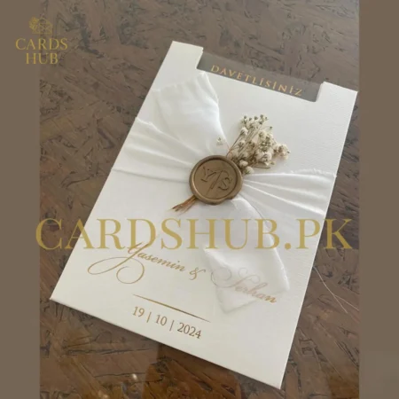 White Elegant Wedding Invitation Card with Wax Seal – Luxury Design