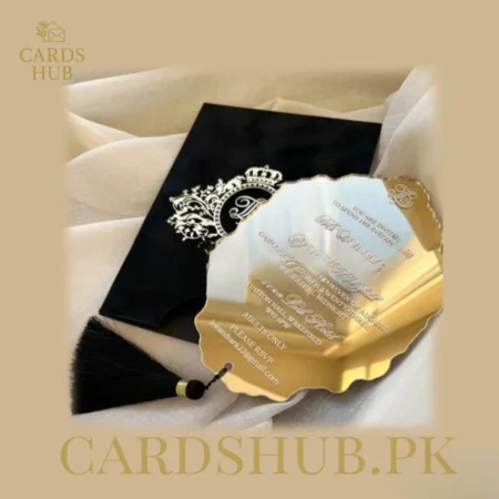 Luxury Gold Mirror Acrylic Wedding Invitation Card – Royal Black Box Design