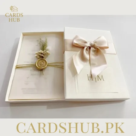 White Box Wedding Invitation with Ribbon & Wax Seal