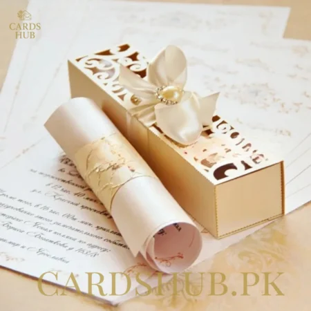Elegant Scroll Wedding Invitation Card with Box