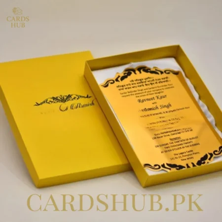 Golden Acrylic Wedding Card with Yellow Box