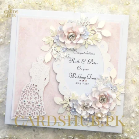 Luxury 3D Floral Wedding Invitation Card – Elegant Pink & White Theme
