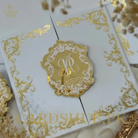 Luxury Gold Foil Wedding Invitation Card – Royal White & Gold Design