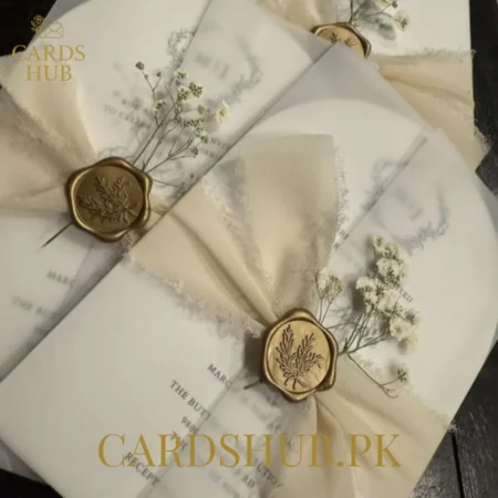 Cream Vellum Wedding Invitation With Fabric Wrap