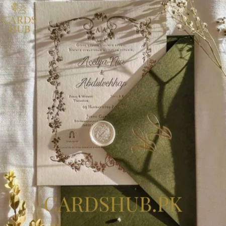 Green Envelope Wedding Invitation With Floral Print