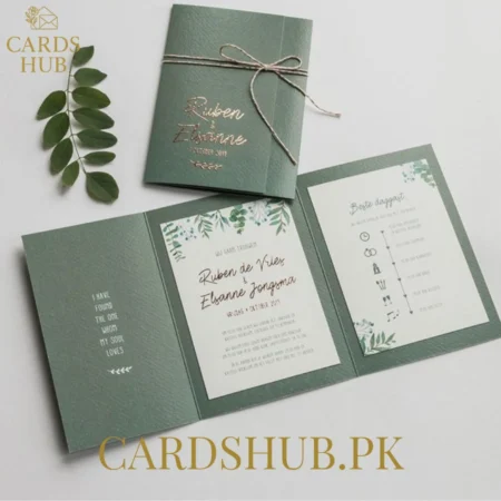 Green Folder Wedding Invitation With Gold Foil