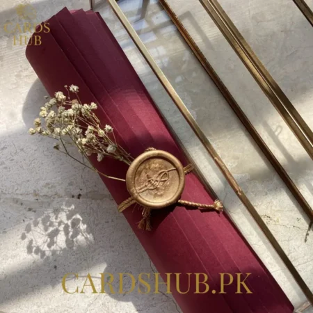 Maroon Scroll Wedding Invitation With Wax Seal