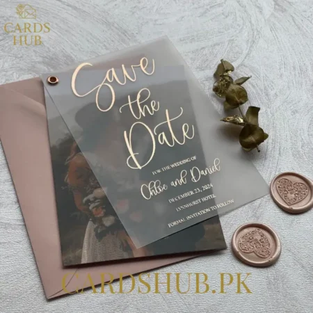 Acrylic Save the Date Card With Gold Foil