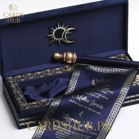 Royal Navy Scroll Wedding Invitation With Luxury Box