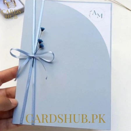 Soft Blue Wedding Invitation With Ribbon Bow