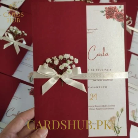 Burgundy Floral Wedding Invitation With Ribbon