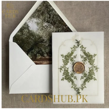 Vellum Wedding Invitation With Floral Design & Wax Seal