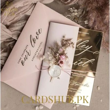 Luxury Blush Wax Seal Wedding Invitation With Gold Foil Insert