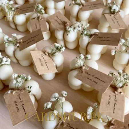Mini Bubble Candle Wedding Favors With Custom Tags