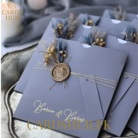 Grey Wax Seal Wedding Invitation – Floral Dried Flower Theme