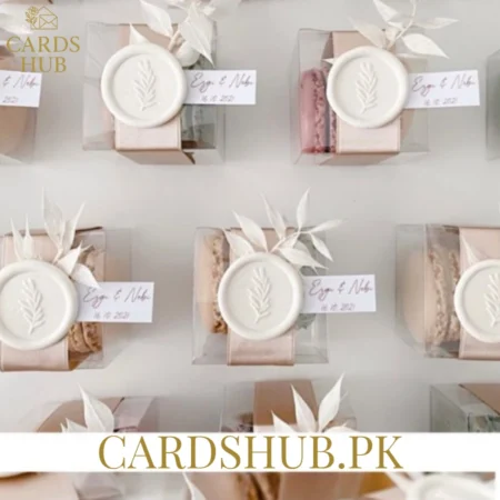 Elegant Macaron Wedding Favor Box with White Wax Seal