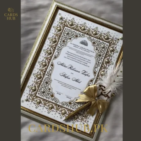 Ornate Gold Nikah Nama Frame – Pearl Detail Islamic Wedding Display