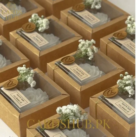 Kraft Wedding Favor Boxes with Clear Lid and Wax Seal