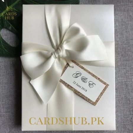 Ivory Wedding Invitation Card with Satin Bow and Tag Detail