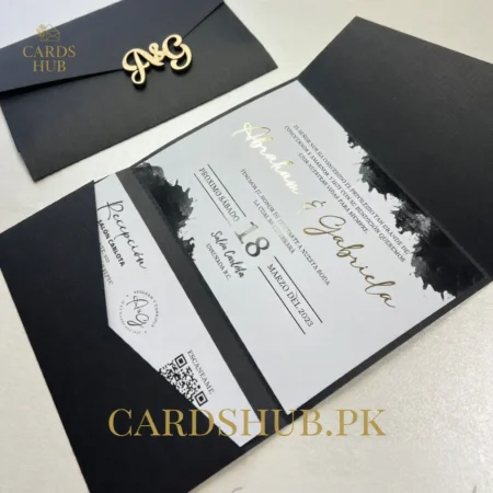 Black Luxury Wedding Invitation Card with Gold Foil