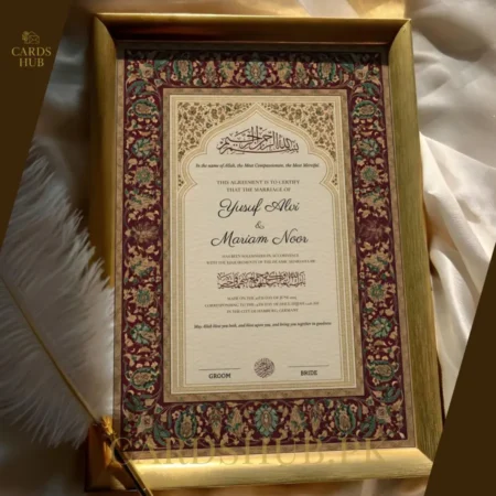 Royal Maroon Nikah Nama Frame – Traditional Islamic Wedding Display