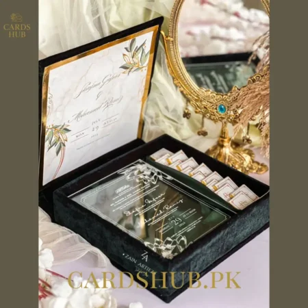 Luxury Wedding Invitation Box Card with Acrylic Insert and Velvet Case