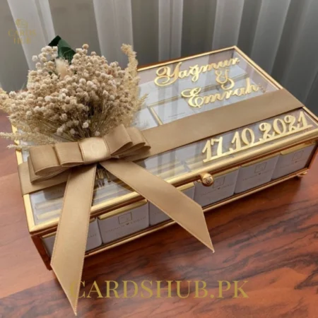 Luxury Wedding Invitation Gift Box with Acrylic Lid and Gold Frame