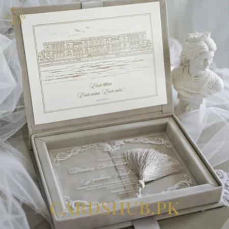 Luxury Wedding Invitation Box with Acrylic Card and Tassel Detail