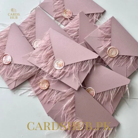 Blush Pink Feather Wax Seal Wedding Invitation Card