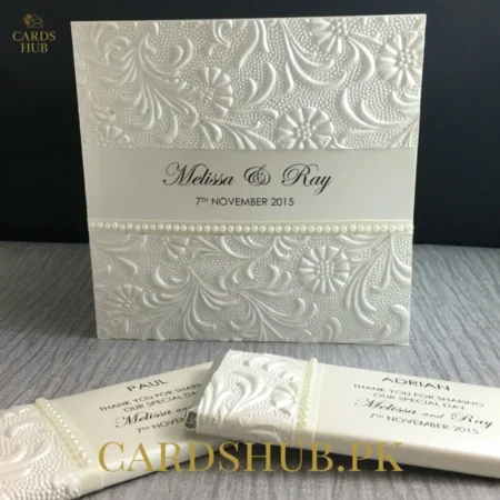 Luxury Embossed Ivory Wedding Invitation Card
