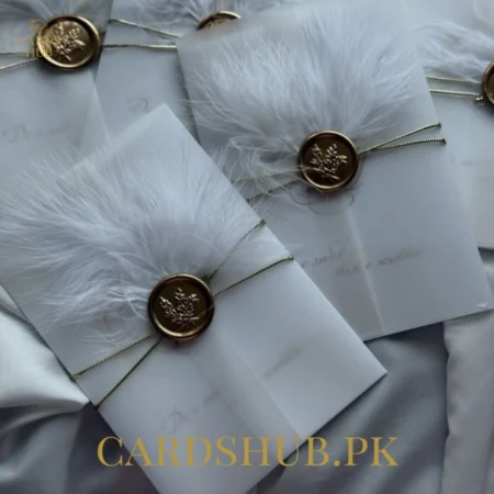 White Feather Wax Seal Luxury Wedding Invitation Card
