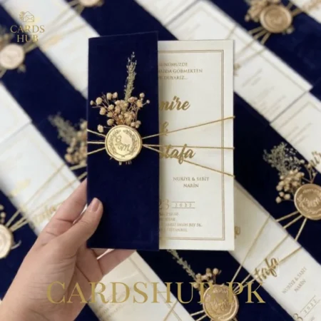 Navy Blue and Ivory Luxury Wedding Invitation Card