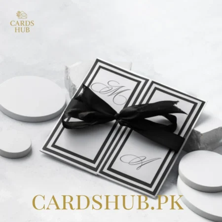 Modern Black and White Wedding Invitation Card with Satin Bow