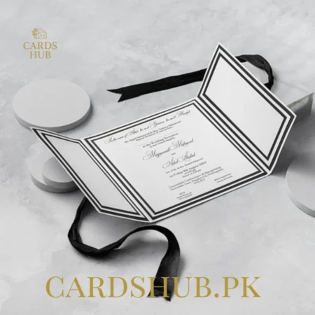 Modern Black and White Wedding Invitation Card with Satin Bow